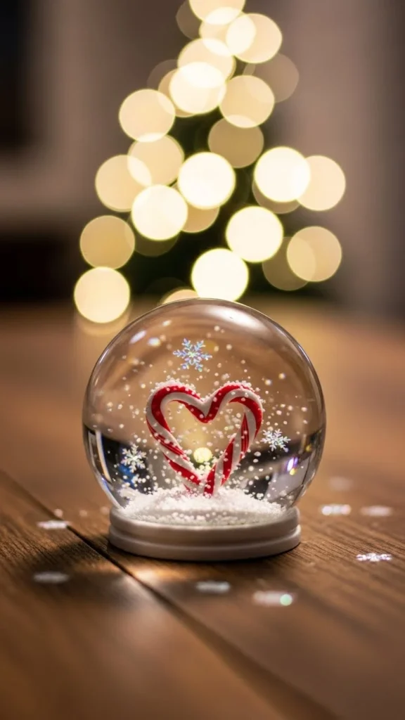 Candy Cane Heart Snow Globe