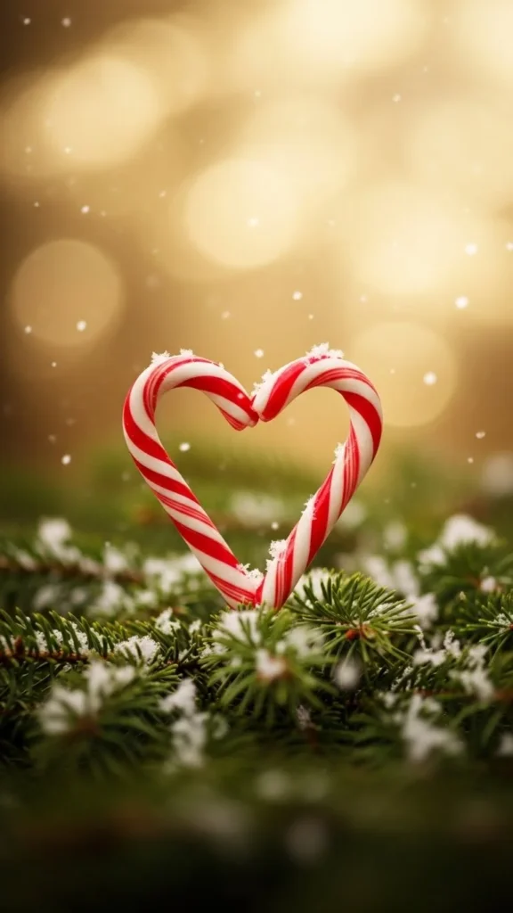 Candy Cane Heart With Evergreen Sprigs