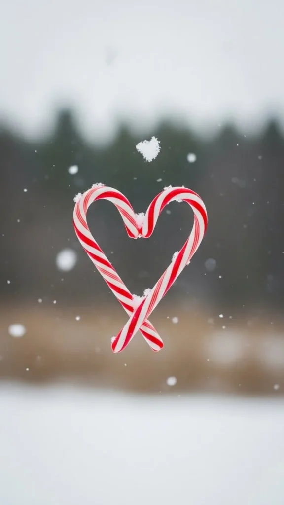 Candy Cane Heart With Falling Snow