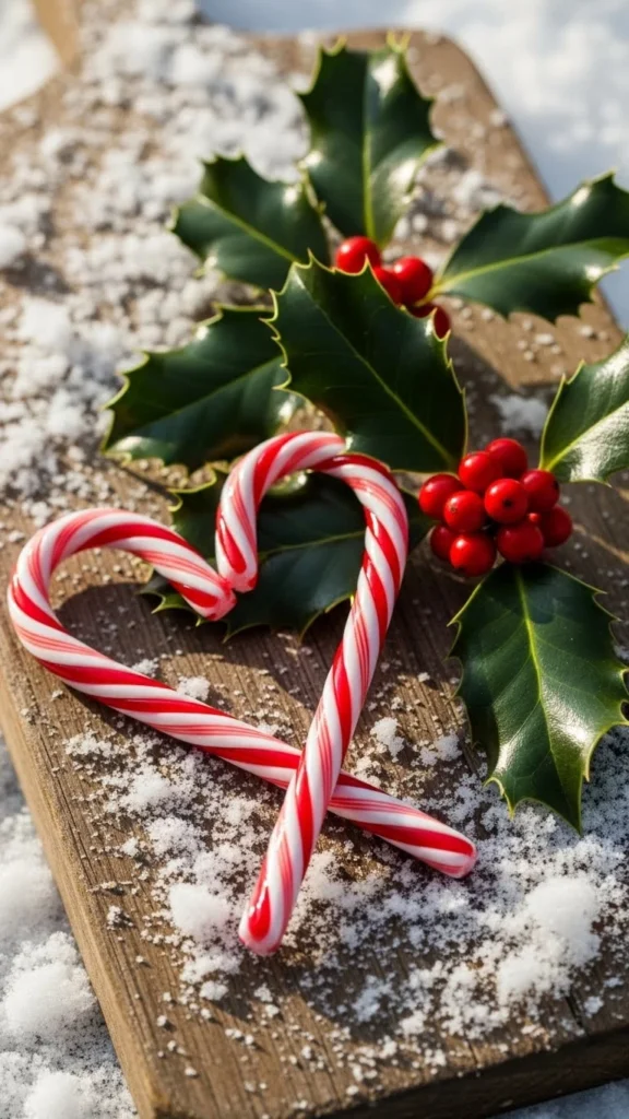 Candy Cane Heart With Holly Leaves