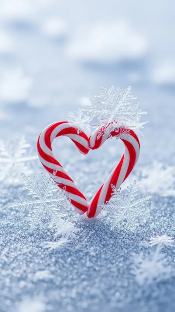 Candy Cane Heart With Snowflakes