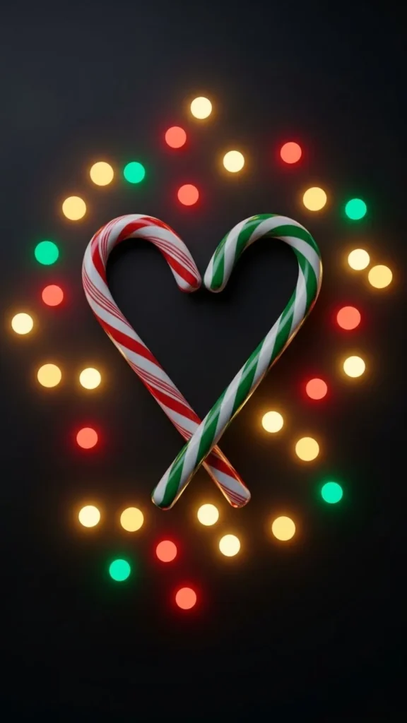 Sparkling Candy Cane Heart With Light Dots
