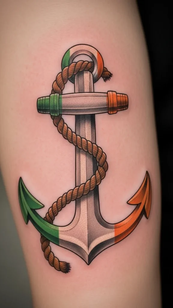 Irish Flag Anchor Tattoo