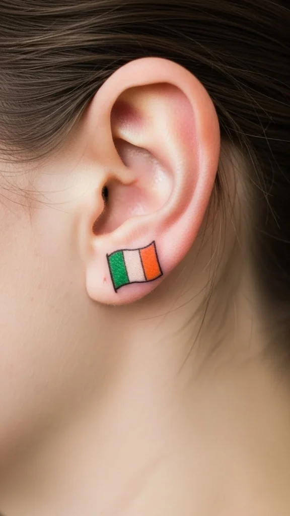 Irish Flag Behind the Ear Tattoo