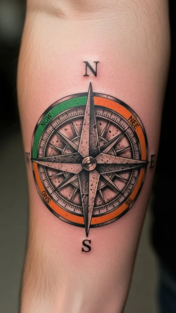 Irish Flag Compass Tattoo