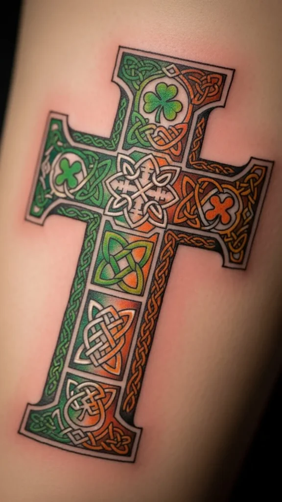 Irish Flag Cross Tattoo