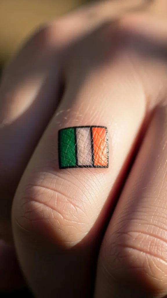 Irish Flag Finger Tattoo