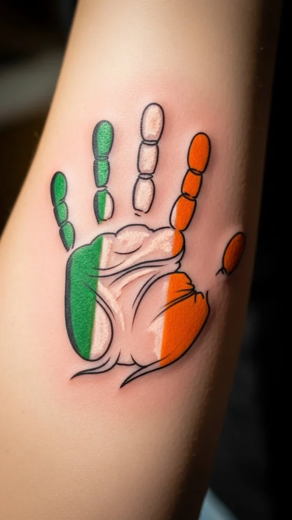 Irish Flag Handprint Tattoo