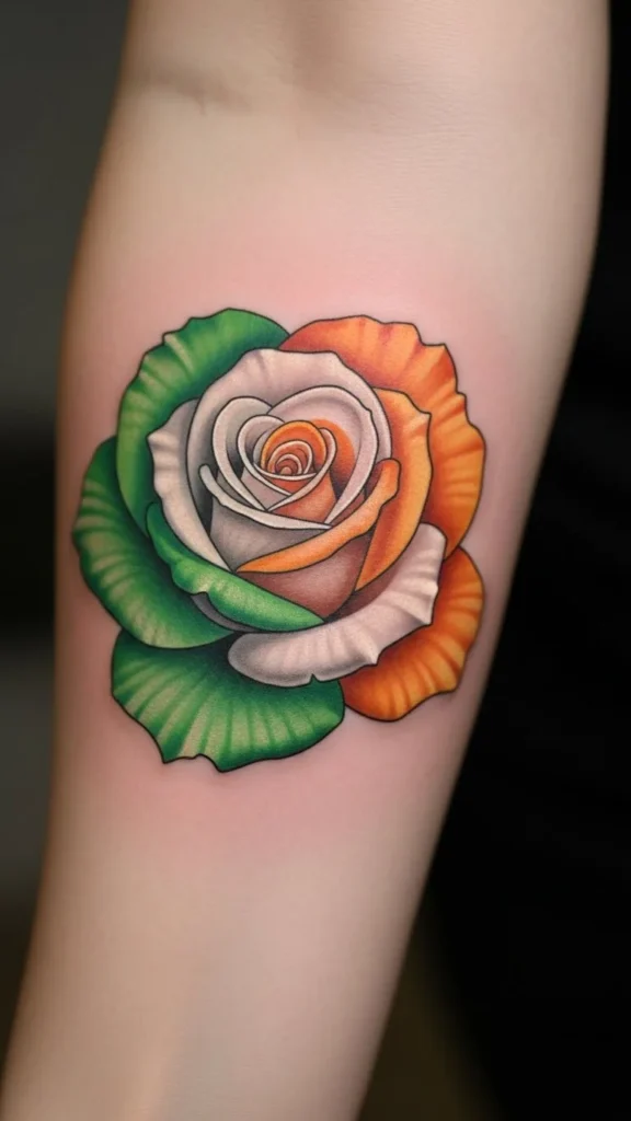 Irish Flag Rose Tattoo