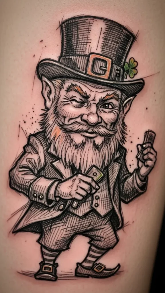 Playful Leprechaun Sketch Style