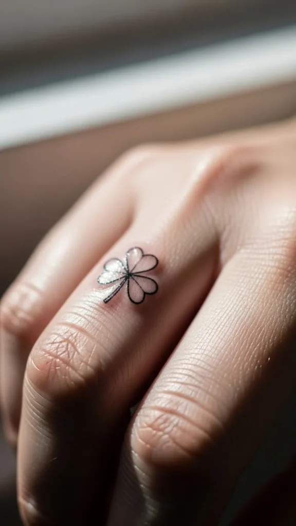 Tiny Shamrock Finger Tattoo
