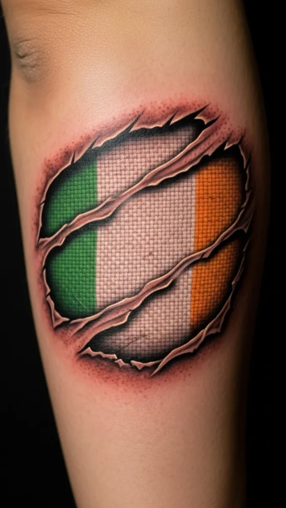 Torn Skin Irish Flag Tattoo