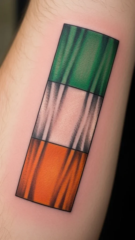 Vertical Irish Flag Forearm Tattoo