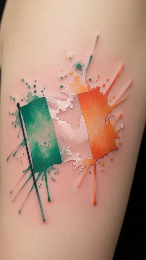 Watercolor Irish Flag Splash Tattoo