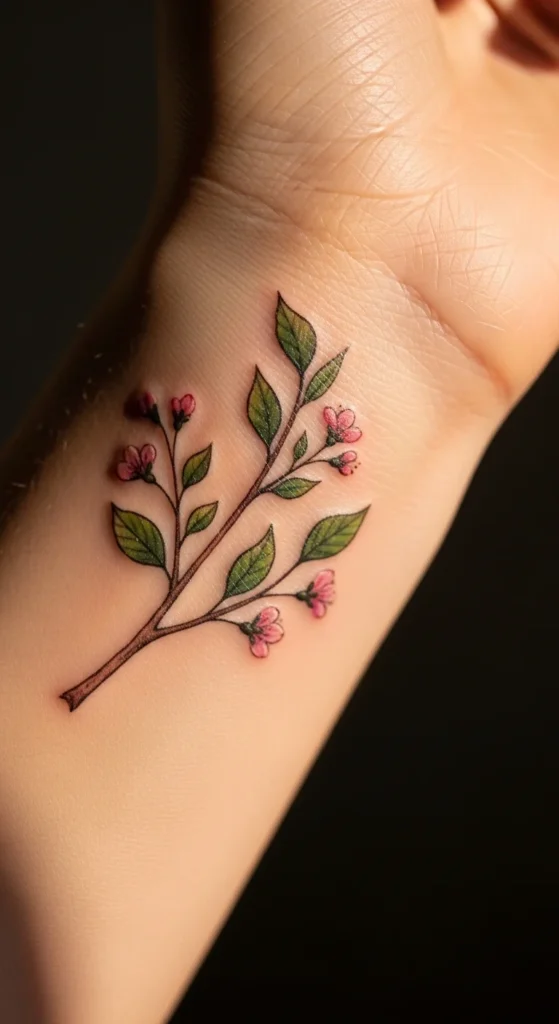 Blooming Branch Wrist Tattoo