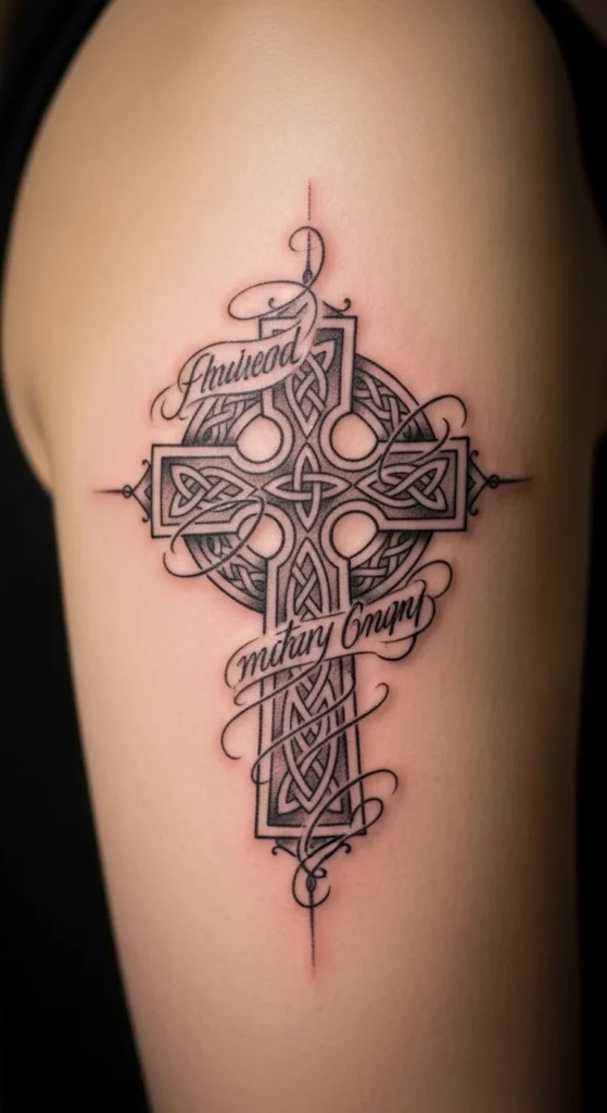 Celtic Cross With Faith Script Accent