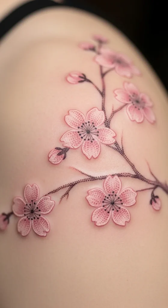 Cherry Blossom Shoulder Dotwork