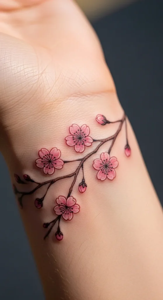 Cherry Blossom Wrist Tattoo