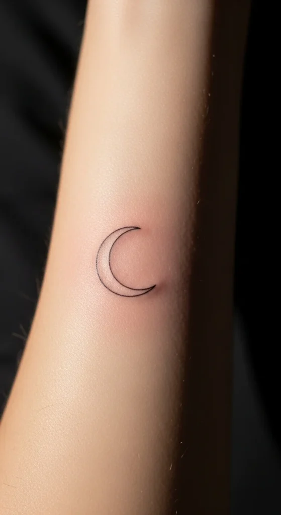 Crescent Moon With Thin Lines
