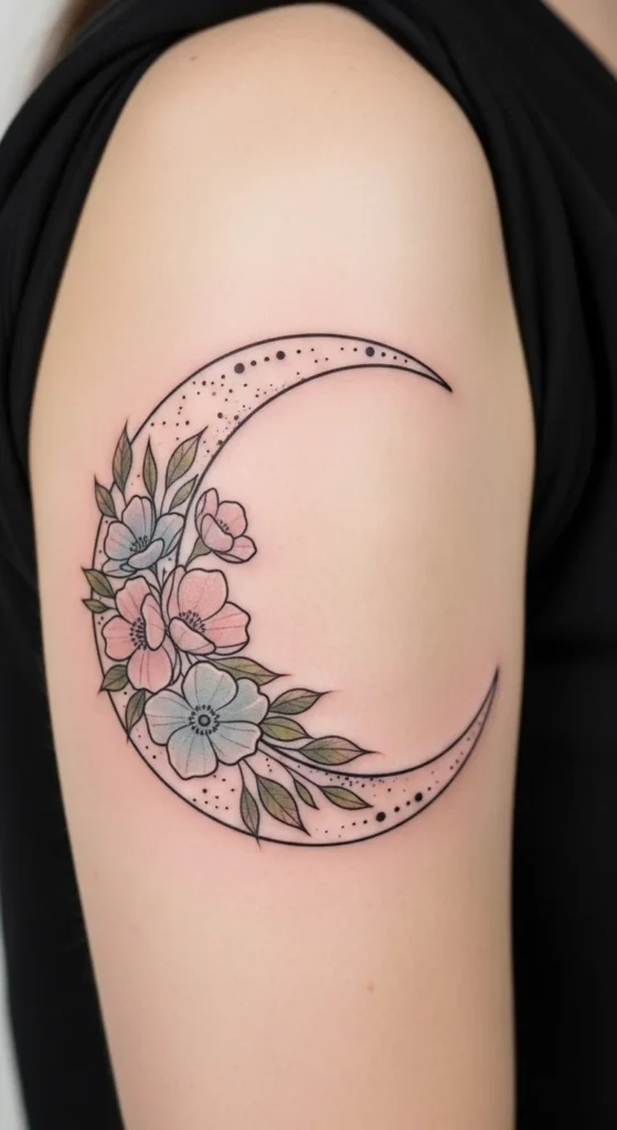 Crescent Moon and Flowers