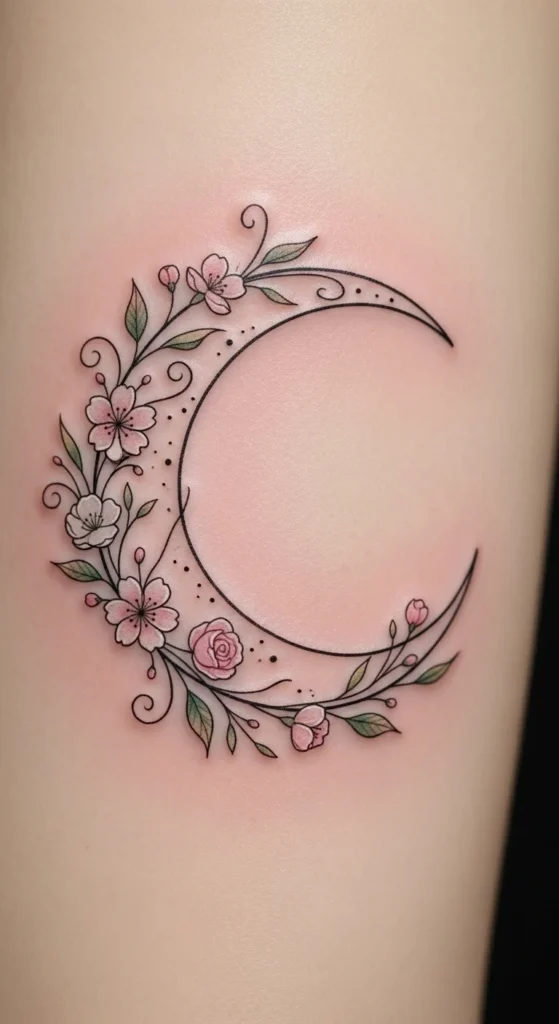Crescent Moon with Floral Accents