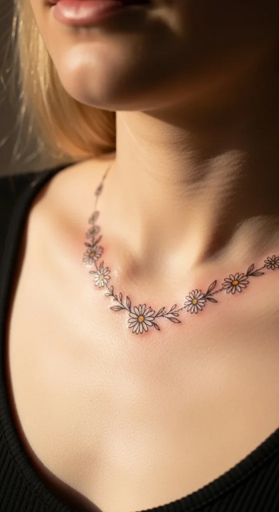 Daisy Collarbone Tattoo