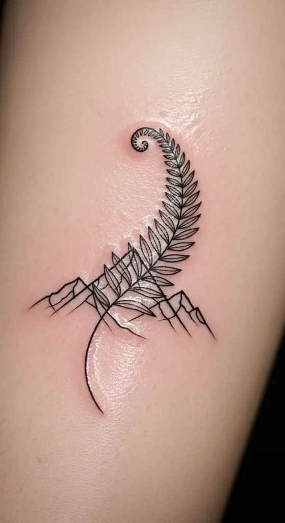 Fine Line Fern and Mountain Scene