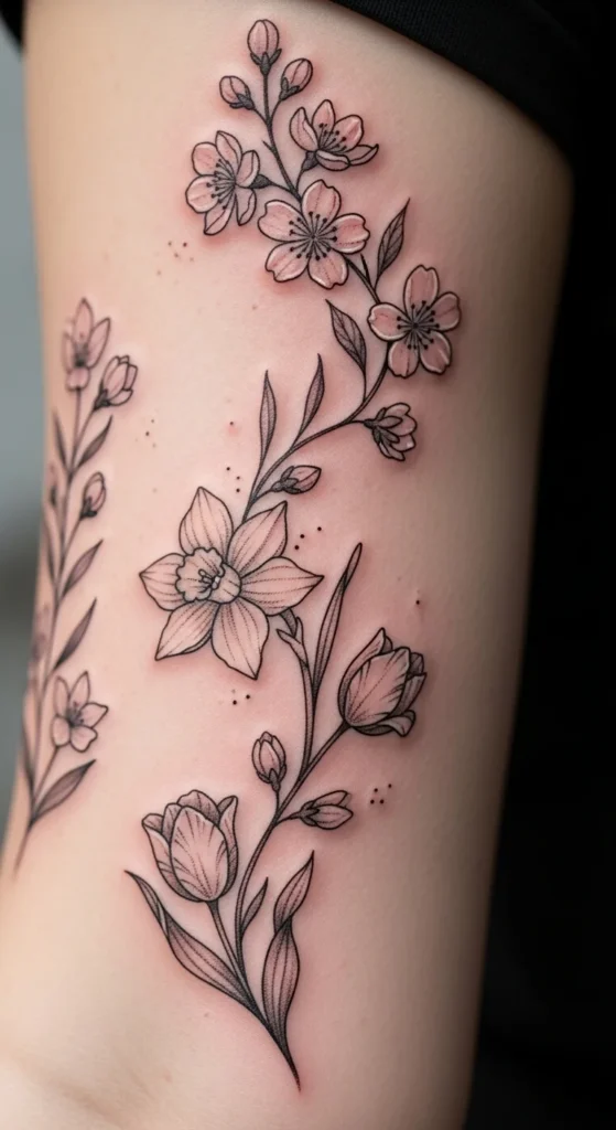 Floral Hand Poke Tattoo