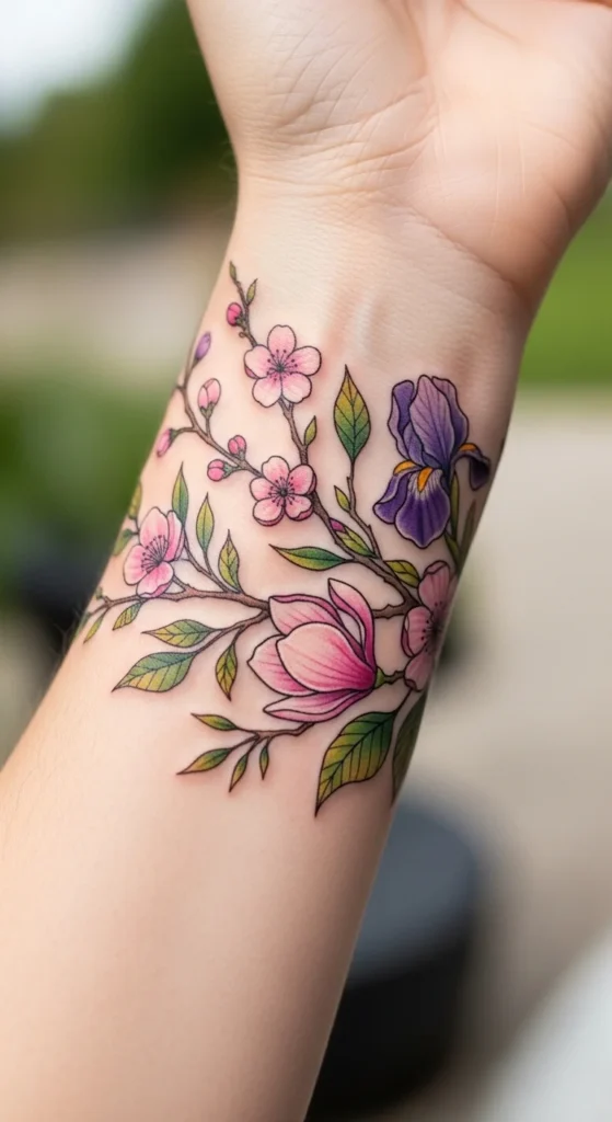 Floral Wrist Wrap Tattoo