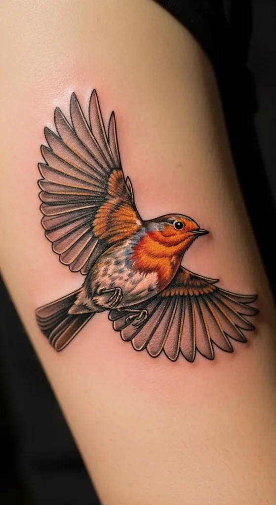 Flying Robin With Open Wings