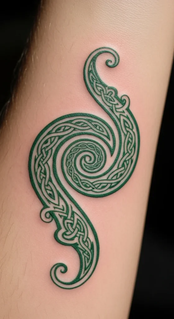 Green Celtic Spiral Forearm Tattoo