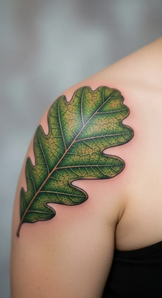 Green Oak Leaf Tattoo