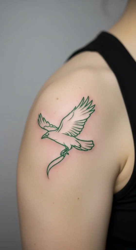 Green Raven Line Tattoo