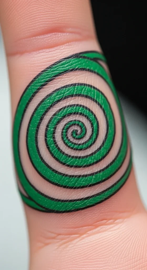 Green Spiral Finger Tattoo