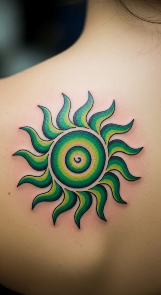 Green Spiral Sun Symbol