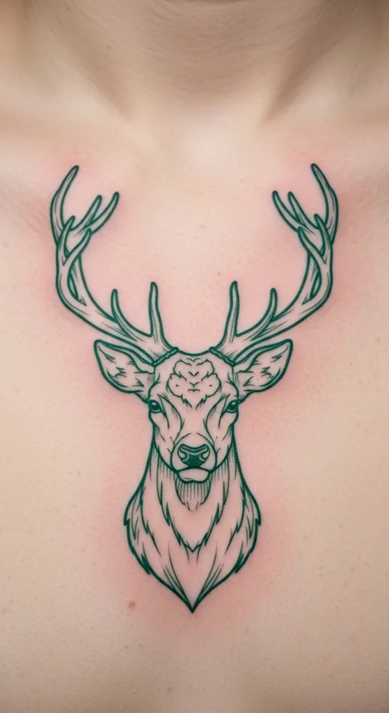 Green Stag Head Outline