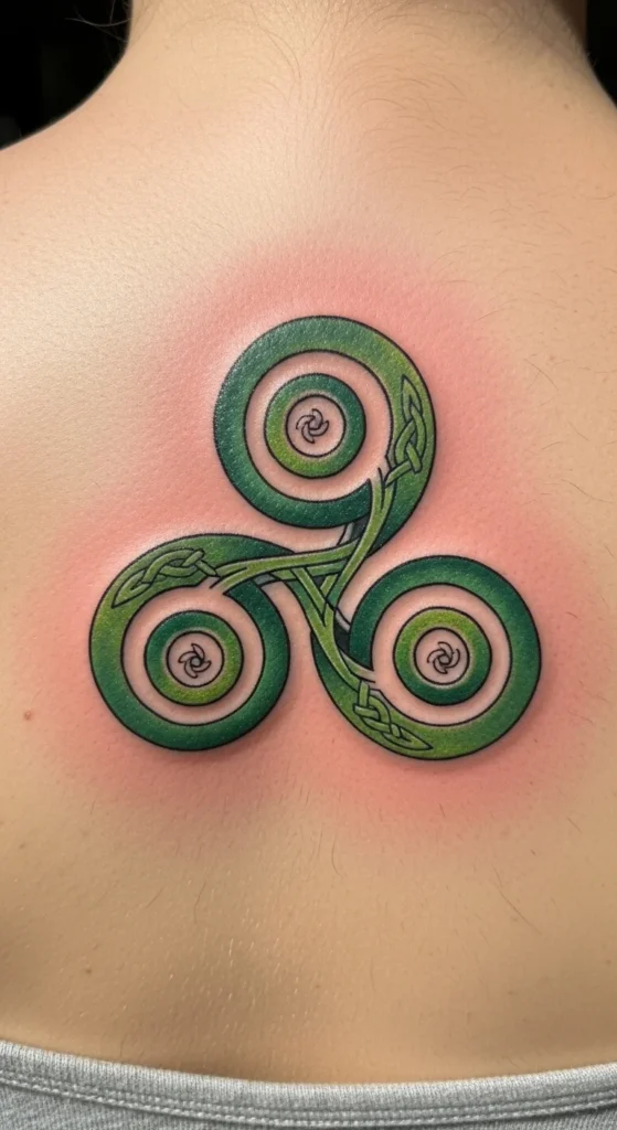 Green Triskelion Back Tattoo