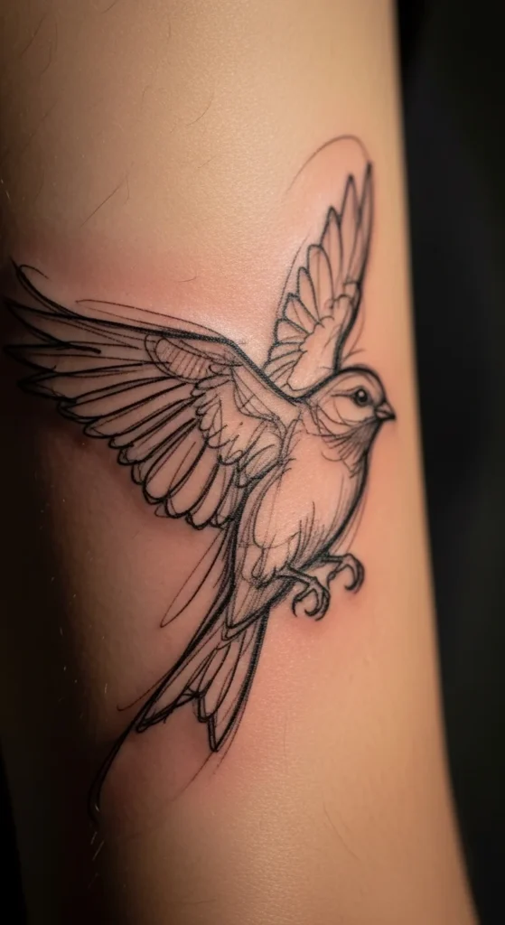 Hand-Drawn Bird in Motion