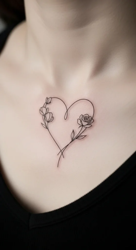 Heart-Shaped Flower Line Art
