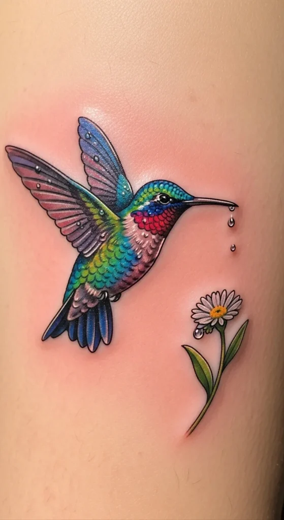 Hummingbird Hovering Over Flowers