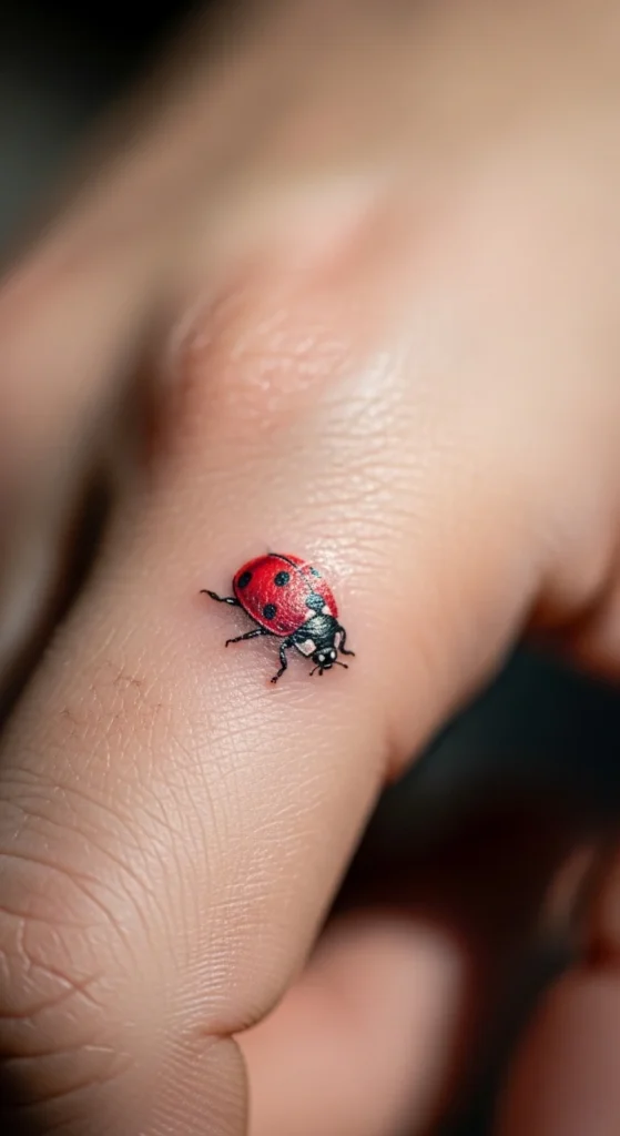 Mini Ladybug Near the Thumb