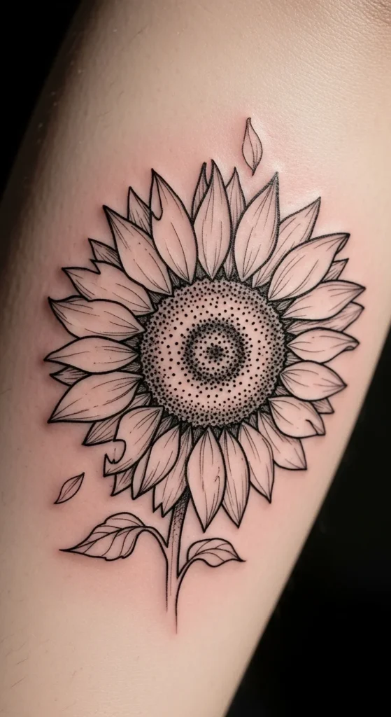 Pencil Sketch Sunflower Head