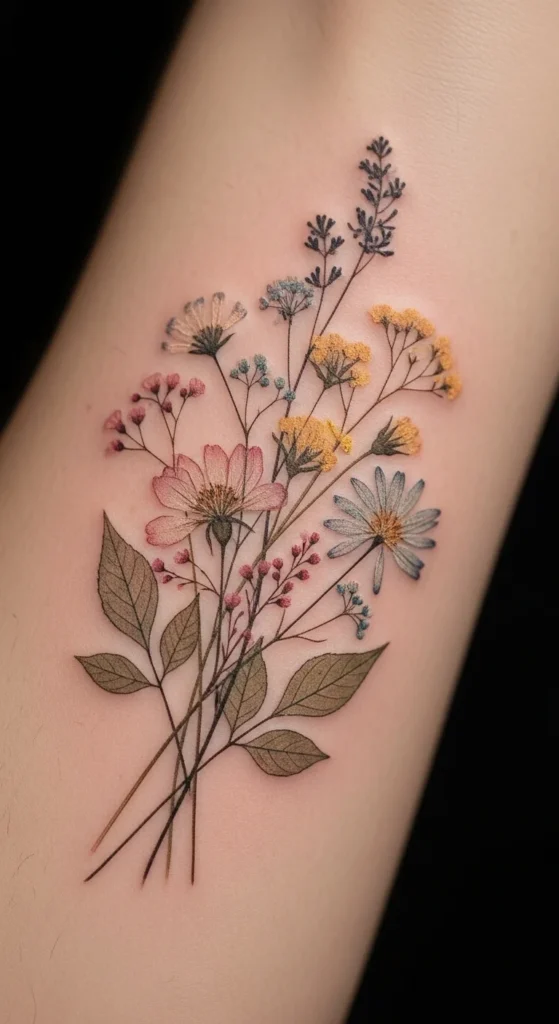 Pressed Flower Style Tattoo