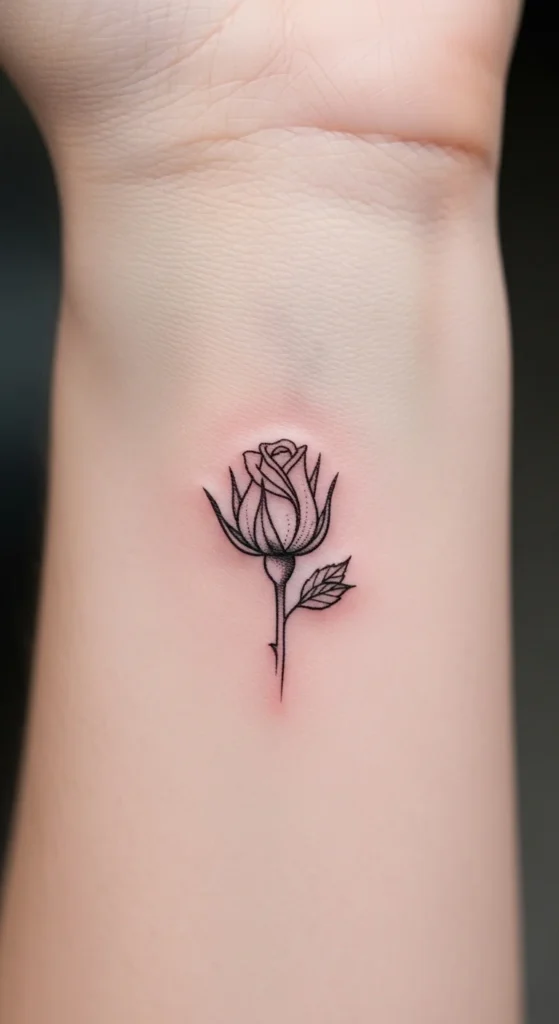 Rosebud Minimal Tattoo