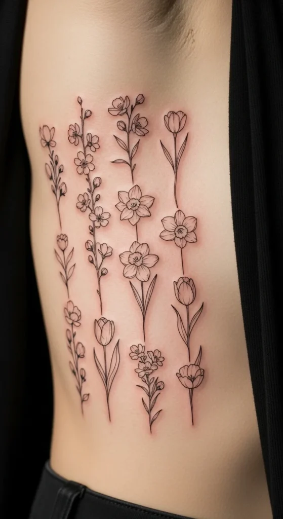 Side Rib Flower Outline Stack