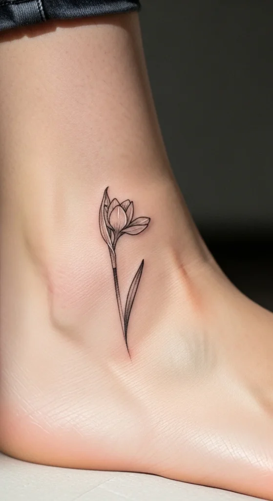 Single Bloom Ankle Tattoo