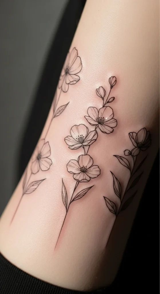 Spring Floral Fine Line Tattoos