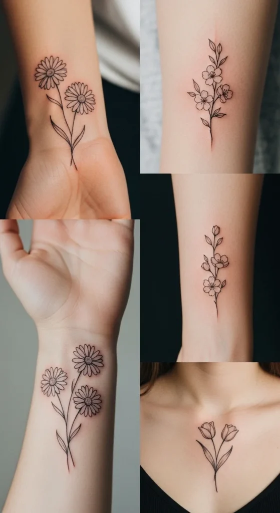 Spring Floral Minimal Tattoos