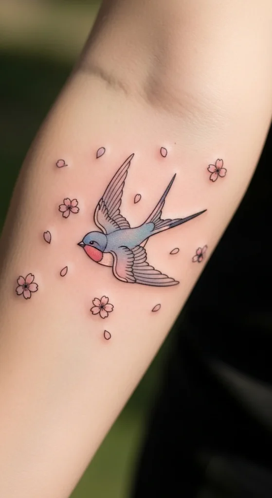 Swallow With Cherry Blossoms