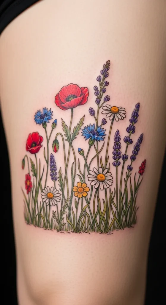 Thigh Garden Tattoo